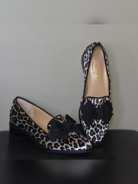 Browns Couture Leopard Print Bow Loafers - Black/Tan Sz 37